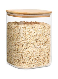 Mash 800ml Square Glass Jar with Bamboo Lid, Kitchen Food Storage Containers Airtight Lids Cereals Canisters Jars for Pasta Spaghetti Tea Coffee Beans Candy Cookies Snacks Spice  - Image 1