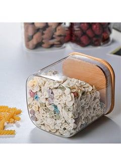 Mash 800ml Square Glass Jar with Bamboo Lid, Kitchen Food Storage Containers Airtight Lids Cereals Canisters Jars for Pasta Spaghetti Tea Coffee Beans Candy Cookies Snacks Spice  - Image 2