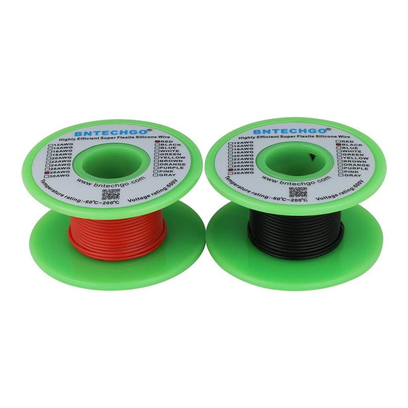 BNTECHGO BNTECHGO 28 Gauge Silicone Wire Spool red 50ft and Black 50ft Flexible 28 AWG Stranded Tinned Copper Wire  - Image 1