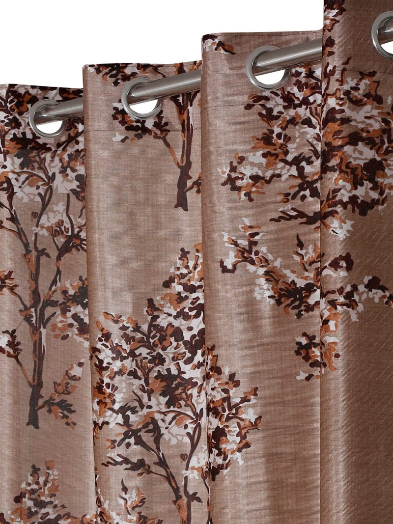 Fashion String 3 Piece Floral Blossoms Eyelet Polyester Door Curtains 7 Feet Brown - Image 3