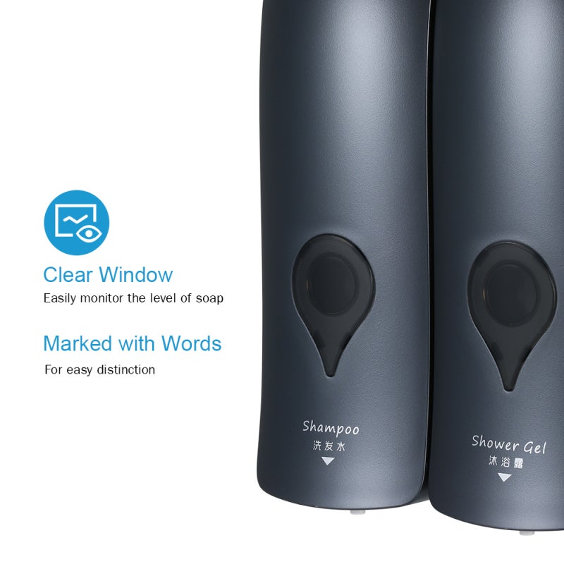 Wall Mounted Soap Dispenser: 300ml Capacity, 0.8ml Per Dispense - Manual Double-Head, Refillable & Easy To Clean, Clear Window Soap Dispenser for Hotel, Office, Home Bathroom - Image 3
