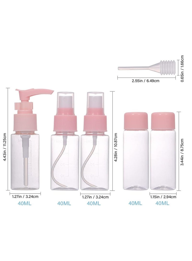 Travel Bottles Set 6 Pack Travel Bottles & Containers,Refillable Small Mini Empty Plastic Pump/Spray/Squeeze Bottles for Cosmetic and Travel Toiletries with Storage Bag(40ML) - Image 1