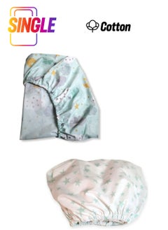 Bebek Özel Baby Special Cotton Baby and Kids Fitted Sheet Green Moon and Green Star 60X160 (2 Pieces) 