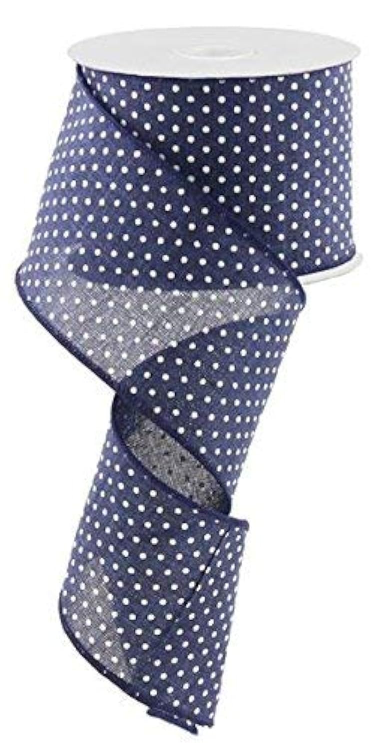 Navy Blue White Raised Swiss Polka Dots Wired Ribbon 25 Inches x 10 Yards RG0165219