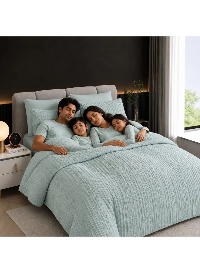 دريمزون طقم مفروشات مقاس "كينغ" (King Size) مكون من 6 قطع باللون الأخضر النعناعي، يضم غطاء سرير مبطناً و4 أغطية وسائد. - Image 3