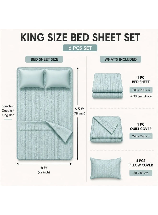 دريمزون طقم مفروشات مقاس "كينغ" (King Size) مكون من 6 قطع باللون الأخضر النعناعي، يضم غطاء سرير مبطناً و4 أغطية وسائد. - Image 2