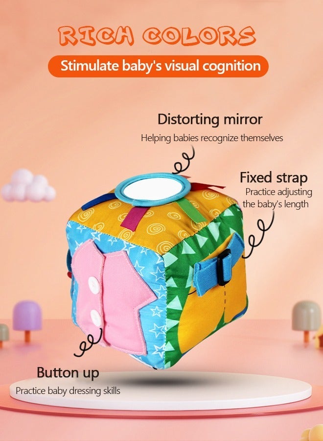 Soft Baby Blocks, Toys, Montessori Toys for Babies, Cute & Durable Infant Newborn Fabric Blocks with Mirror, Bell, Buttons, Clocks, Learn to Dress