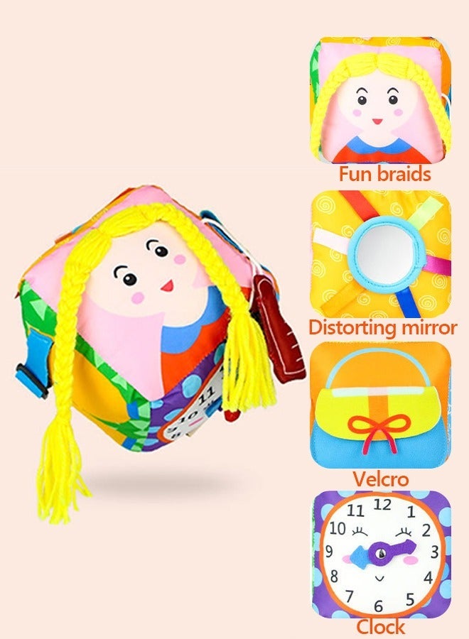 Soft Baby Blocks, Toys, Montessori Toys for Babies, Cute & Durable Infant Newborn Fabric Blocks with Mirror, Bell, Buttons, Clocks, Learn to Dress
