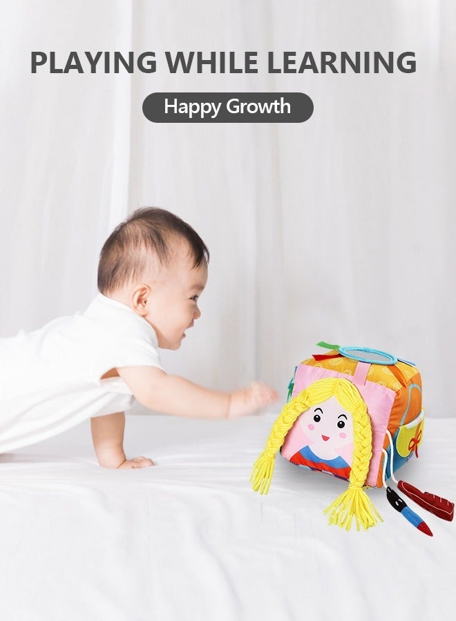 Soft Baby Blocks, Toys, Montessori Toys for Babies, Cute & Durable Infant Newborn Fabric Blocks with Mirror, Bell, Buttons, Clocks, Learn to Dress