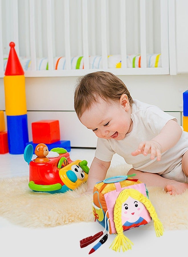 Soft Baby Blocks, Toys, Montessori Toys for Babies, Cute & Durable Infant Newborn Fabric Blocks with Mirror, Bell, Buttons, Clocks, Learn to Dress