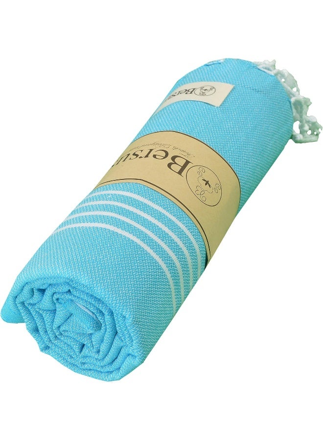 Bersuse Towels Anatolia XL Beach Blanket Throw Blanket Turkish Towel 100% Cotton Extra-Large Quick-Dry Lightweight Premium Peshtemal Towel - 61x82 Inches, Turquoise - Image 4