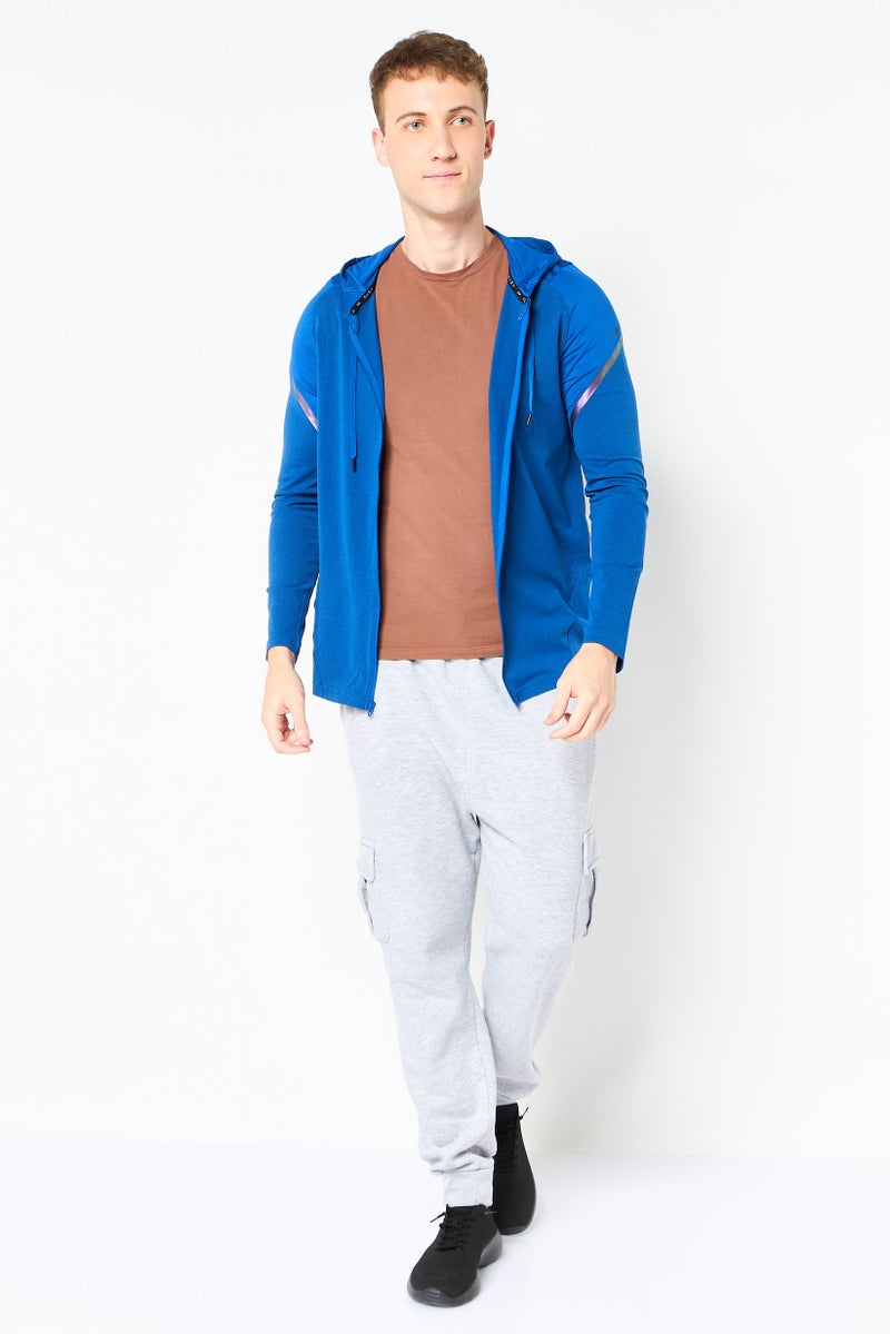 UNDER ARMOUR Men Fitted Fit Long Sleeve Running Full Zip Hoodie, Blue - Image 3