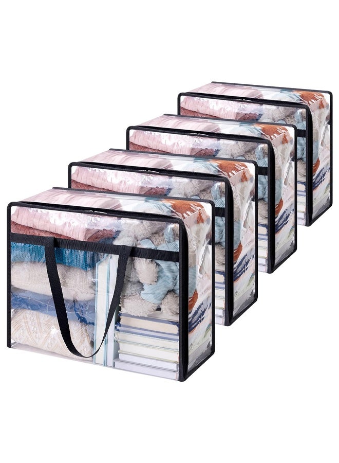 DUNISO 4 Pcs Clear Clothes Storage Bags, 40L Plastic Blanket Storage Bags, Foldable Moving Bags with Zipper, Waterproof and Dustproof, Sturdy and Durable，for Bedding, Duvet, Comforter，Pillow，Toys，46*23*38cm - Image 1
