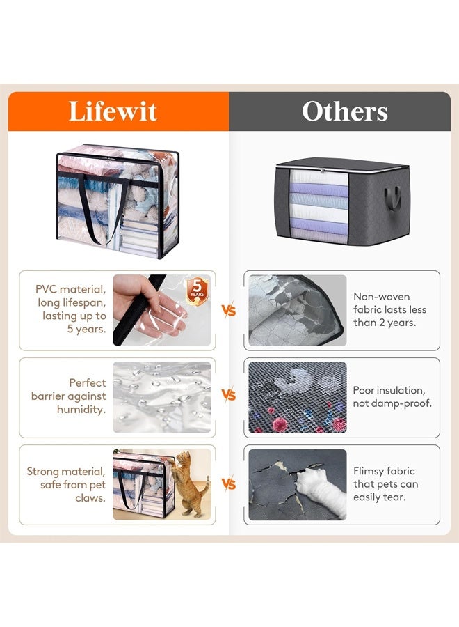 DUNISO 4 Pcs Clear Clothes Storage Bags, 40L Plastic Blanket Storage Bags, Foldable Moving Bags with Zipper, Waterproof and Dustproof, Sturdy and Durable，for Bedding, Duvet, Comforter，Pillow，Toys，46*23*38cm - Image 2