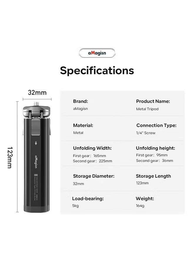 aMagisn Metal Tripod for GoPro Hero/DJI OSMO /Insta360 Aluminum Alloy Tripod Accessories With 1/4 Screw for Action Camera - Image 4