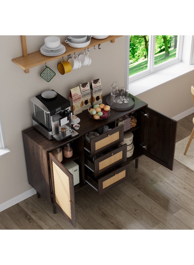 Chogori Rattan Storage Cabinet with 3 Drawers and 2 Doors – Boho Farmhouse Sideboard Buffet Cabinet, Solid Wood Credenza with Adjustable Shelves for Living Room, Kitchen, Entryway, Hallway - Image 2