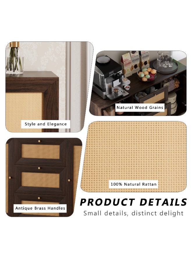 Chogori Rattan Storage Cabinet with 3 Drawers and 2 Doors – Boho Farmhouse Sideboard Buffet Cabinet, Solid Wood Credenza with Adjustable Shelves for Living Room, Kitchen, Entryway, Hallway - Image 5