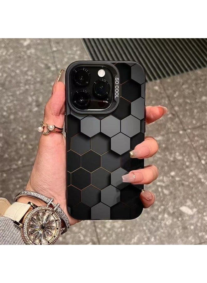 General - Three-dimensional honeycomb is suitable for iPhone 16ProMax/16Pro mobile phone case frosted anti-fall mobile phone protective cover - Image 1