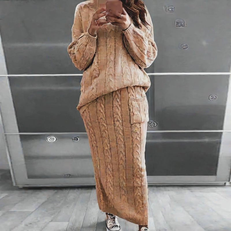Women's Knitted Cable Sweater Set - Image 1