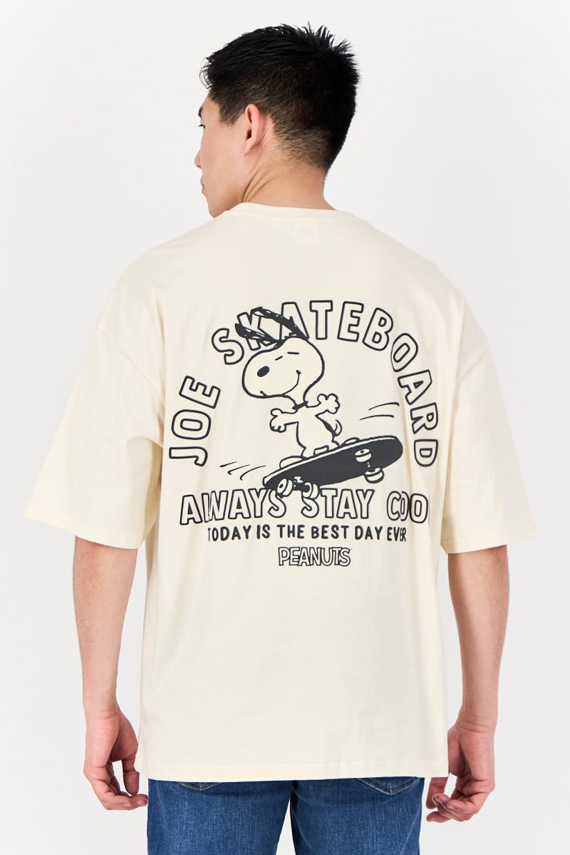 Peanuts Men Crew Neck Short Sleeve Graphic Print T-Shirt, Cream - Image 3