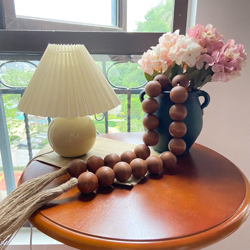 OMISHE 76" Long Extra Large Wood Bead Garland with 1.6" Diameter Wooden Beads and Tassels, Rustic Farmhouse Country Decorative Beads for Home Tiered Tray Decor, Brown - Image 5