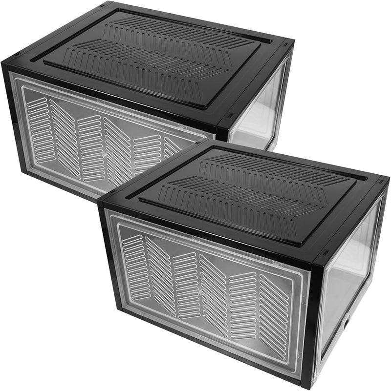 Stackable Shoe Boxes 2 Pack Thickened Flip Top Plastic Shoe Storage Containers with Clear Lid - Image 1