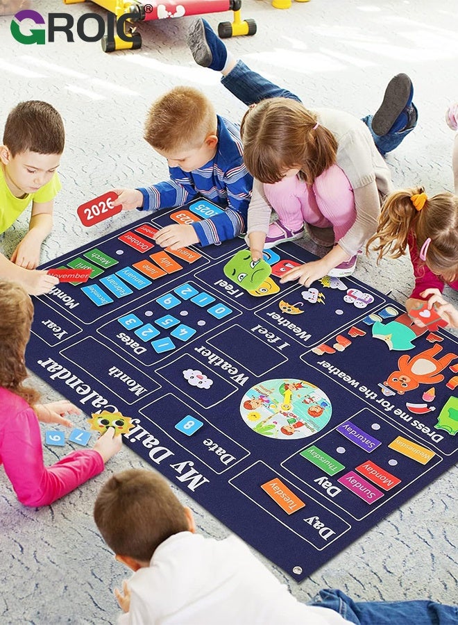 GROIC Daily Calendar Felt Board, Bear Theme Preschool Weather Season Learning Toy, Circle Time Learning Center Flannel Play Board for Home and Classroom Use, Emotion Activity Kit for Children - Image 3