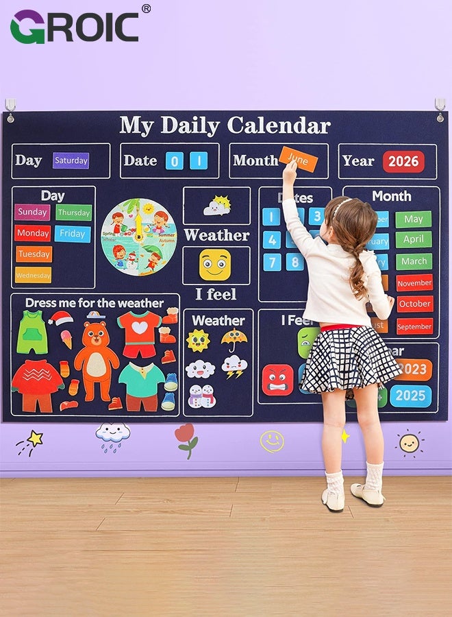 GROIC Daily Calendar Felt Board, Bear Theme Preschool Weather Season Learning Toy, Circle Time Learning Center Flannel Play Board for Home and Classroom Use, Emotion Activity Kit for Children - Image 1