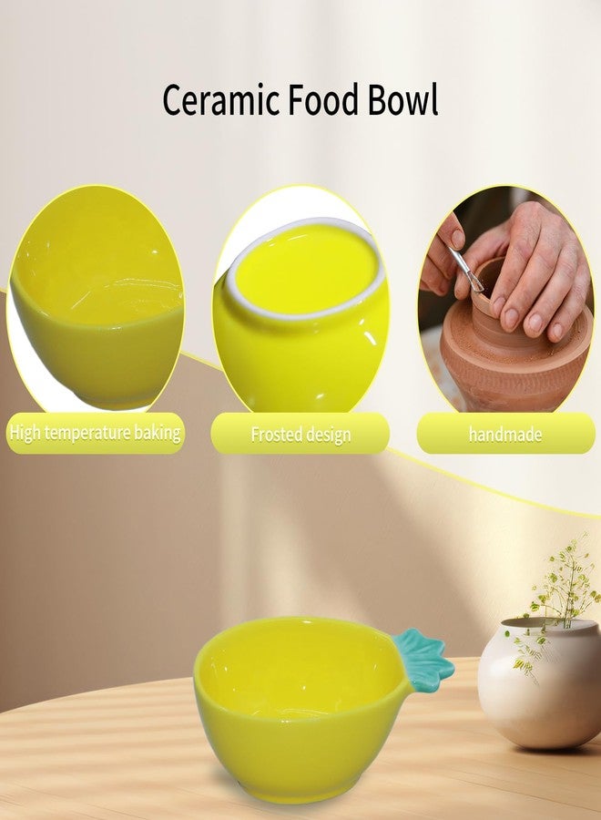 PENCK Small Guinea Pig Food Bowl Pineapple-Shaped Cute Ceramic Hamster Water Bowl Ferret Rat Chinchilla Rabbit Feeding Dish Young Animal Feeder(Yellow) - Image 3