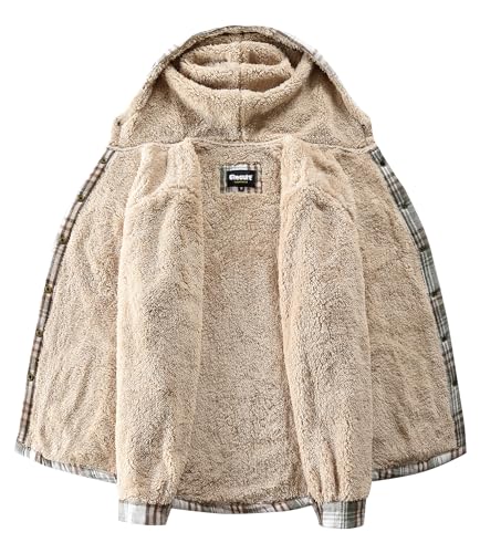 Elesuit Women's Fleece Flannel Jackets Shirt Plaid Cotton Hoodies Button Down Soft Sherpa Lined Jacket with Hood for Women Green Brown XX-Large - Image 4