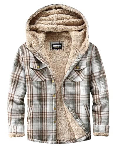 Elesuit Women's Fleece Flannel Jackets Shirt Plaid Cotton Hoodies Button Down Soft Sherpa Lined Jacket with Hood for Women Green Brown XX-Large - Image 1