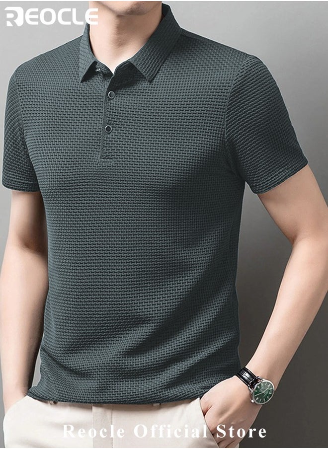 REOCLE - Men's Polo Shirt Mesh Ice Silk Short-sleeved T-shirt Short Sleeve Sports Golf Tennis T-Shirt Casual Collared Summer Shirt Classic Polo Shirt - Image 1