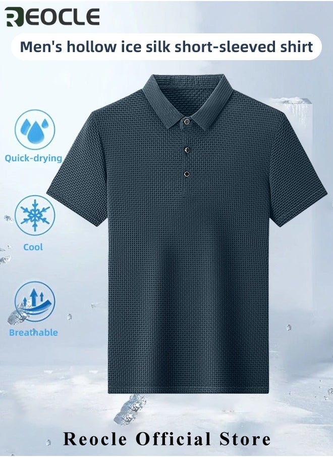 REOCLE - Men's Polo Shirt Mesh Ice Silk Short-sleeved T-shirt Short Sleeve Sports Golf Tennis T-Shirt Casual Collared Summer Shirt Classic Polo Shirt - Image 1