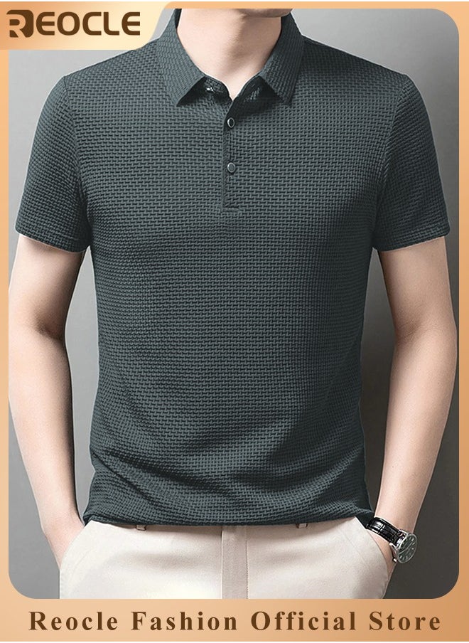 REOCLE - Men's Polo Shirt Mesh Ice Silk Short-sleeved T-shirt Short Sleeve Sports Golf Tennis T-Shirt Casual Collared Summer Shirt Classic Polo Shirt - Image 1