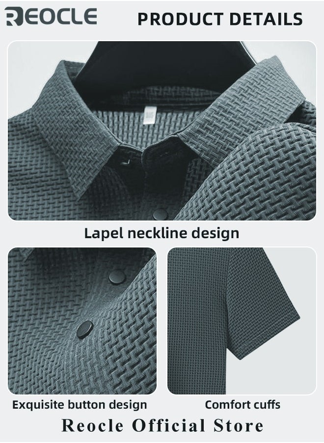 REOCLE - Men's Polo Shirt Mesh Ice Silk Short-sleeved T-shirt Short Sleeve Sports Golf Tennis T-Shirt Casual Collared Summer Shirt Classic Polo Shirt - Image 1