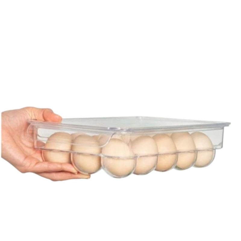 Genaric Kitchen Egg Holder, BPA Free Clear Plastic Storage Container with Lid and Handles, for Refrigerator, Fridge Organizers and Storage, 15 Egg Tray Box