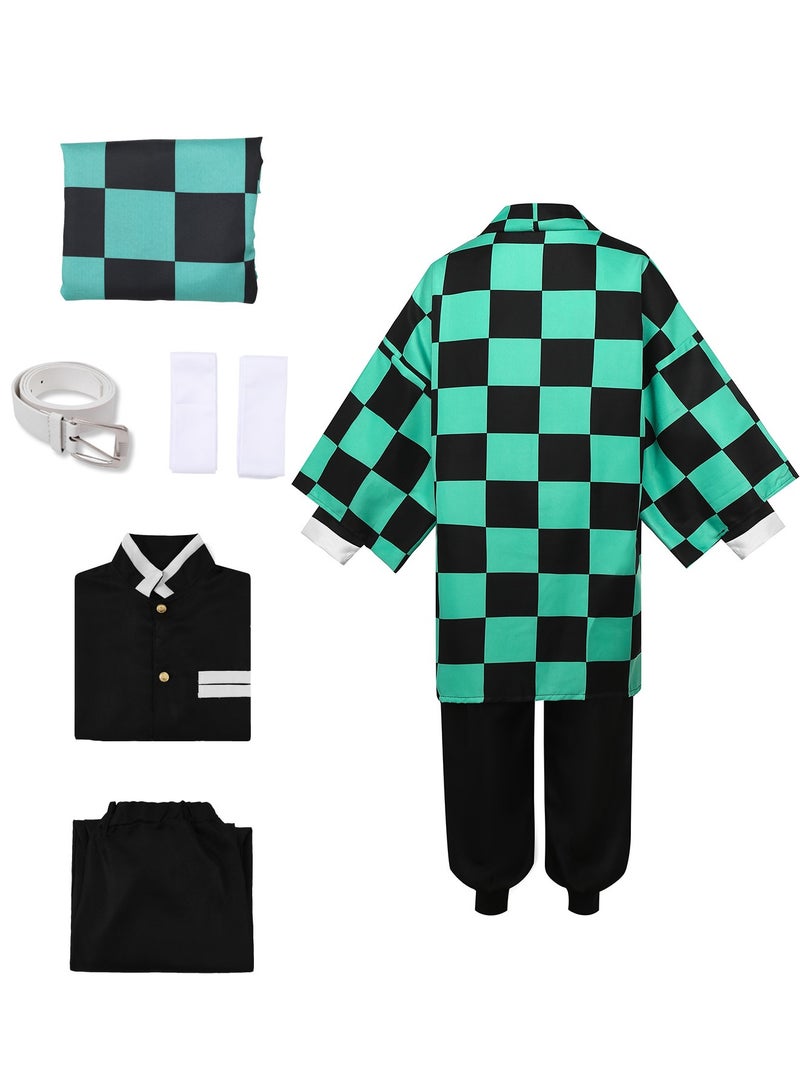 6PCS Demon Slayer Tanjiro Kamado Cosplay Costume Set with Wig – Anime Character Outfit with Accessories, Size M, Halloween & Party Cosplay Suit - Image 2