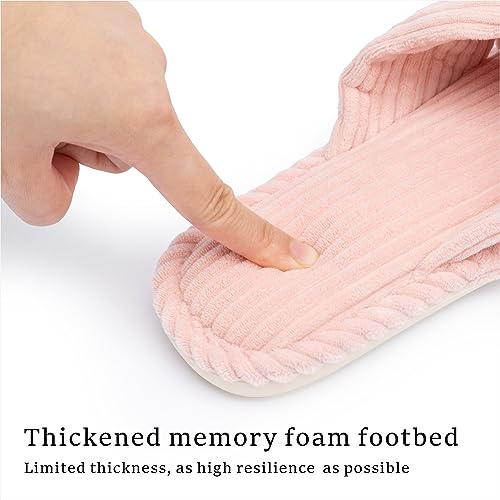 Chantomoo Slippers for Women Memory Foam House Womens Slipper Slides Home Bedroom Bathroom Spa Open Toe Corduroy Bow Slippers Cozy Comfortable Pink Size 8.5 9 9.5 10 - Image 2