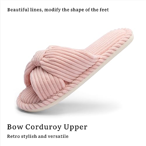 Chantomoo Slippers for Women Memory Foam House Womens Slipper Slides Home Bedroom Bathroom Spa Open Toe Corduroy Bow Slippers Cozy Comfortable Pink Size 8.5 9 9.5 10 - Image 5