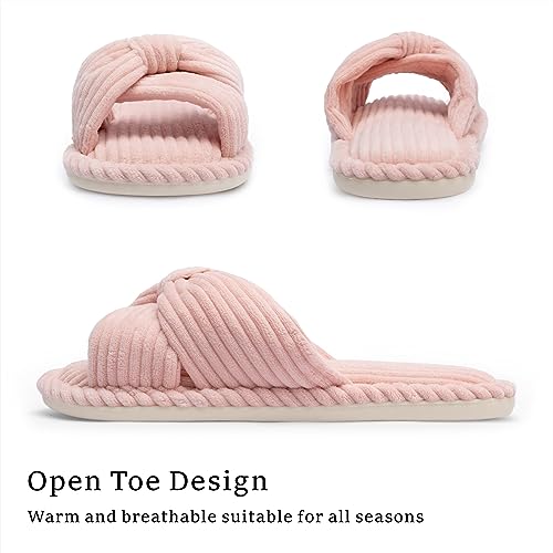 Chantomoo Slippers for Women Memory Foam House Womens Slipper Slides Home Bedroom Bathroom Spa Open Toe Corduroy Bow Slippers Cozy Comfortable Pink Size 8.5 9 9.5 10 - Image 3
