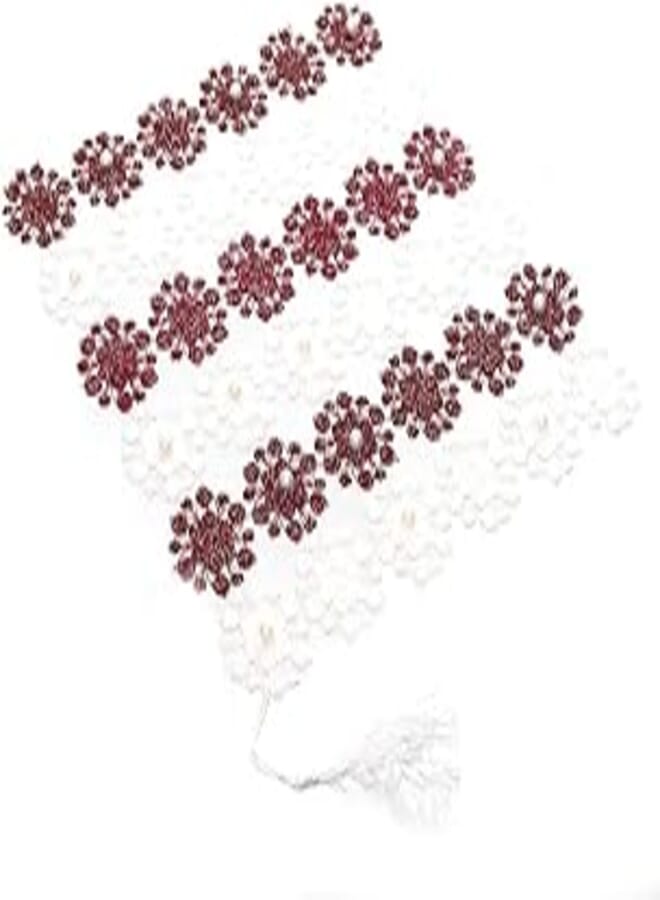6 Piece Embroidered Feathers Bedding Set, Off White and Burgundy