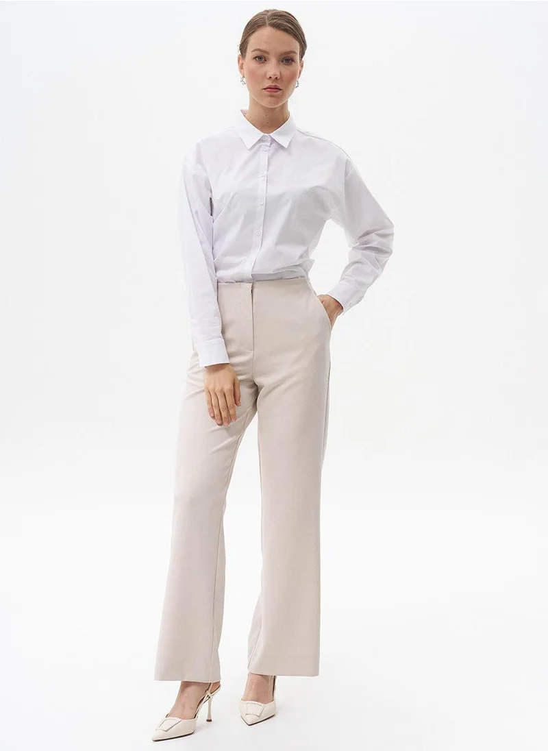 Kayra Basic Trousers with Elastic Waist Stone