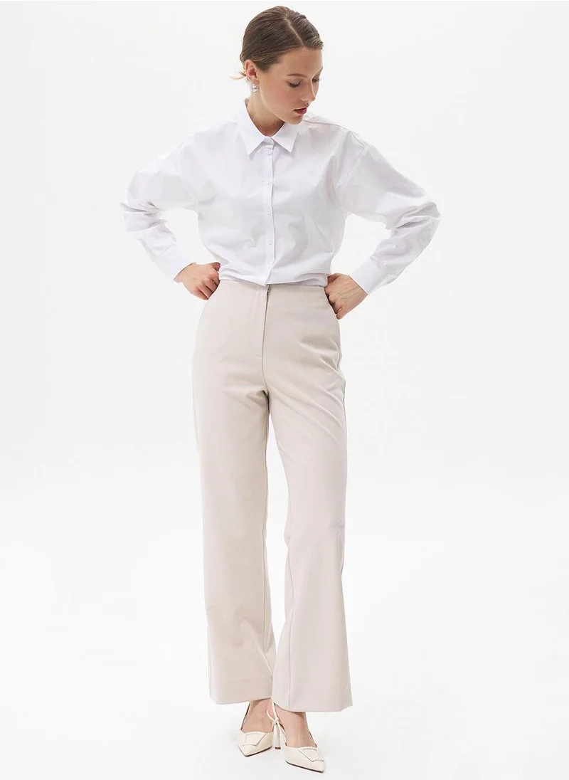 Kayra Basic Trousers with Elastic Waist Stone