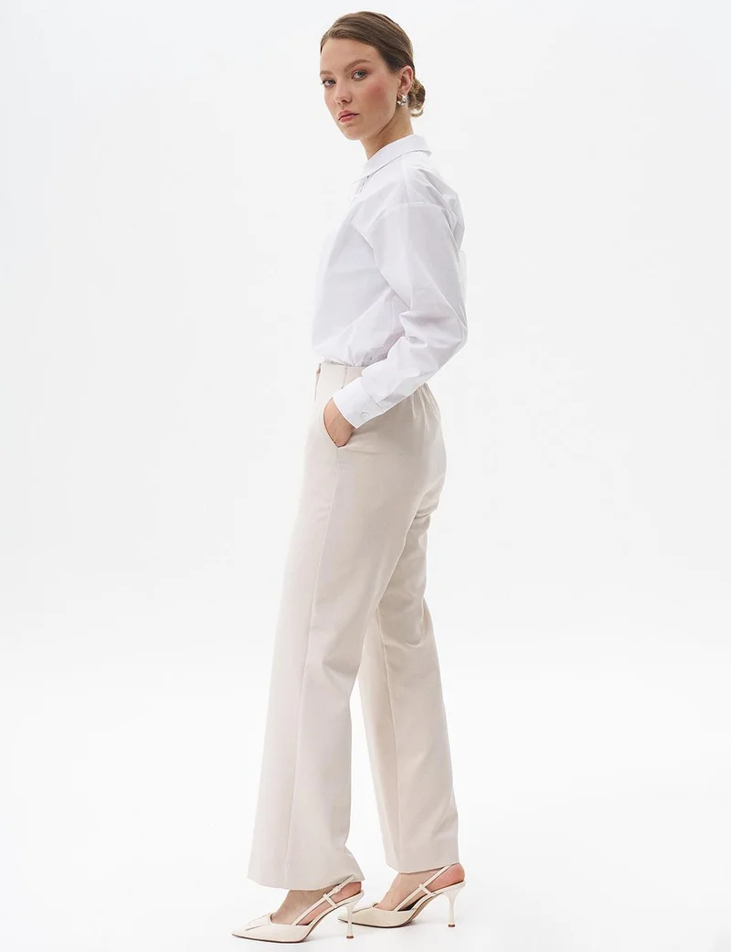 Kayra Basic Trousers with Elastic Waist Stone