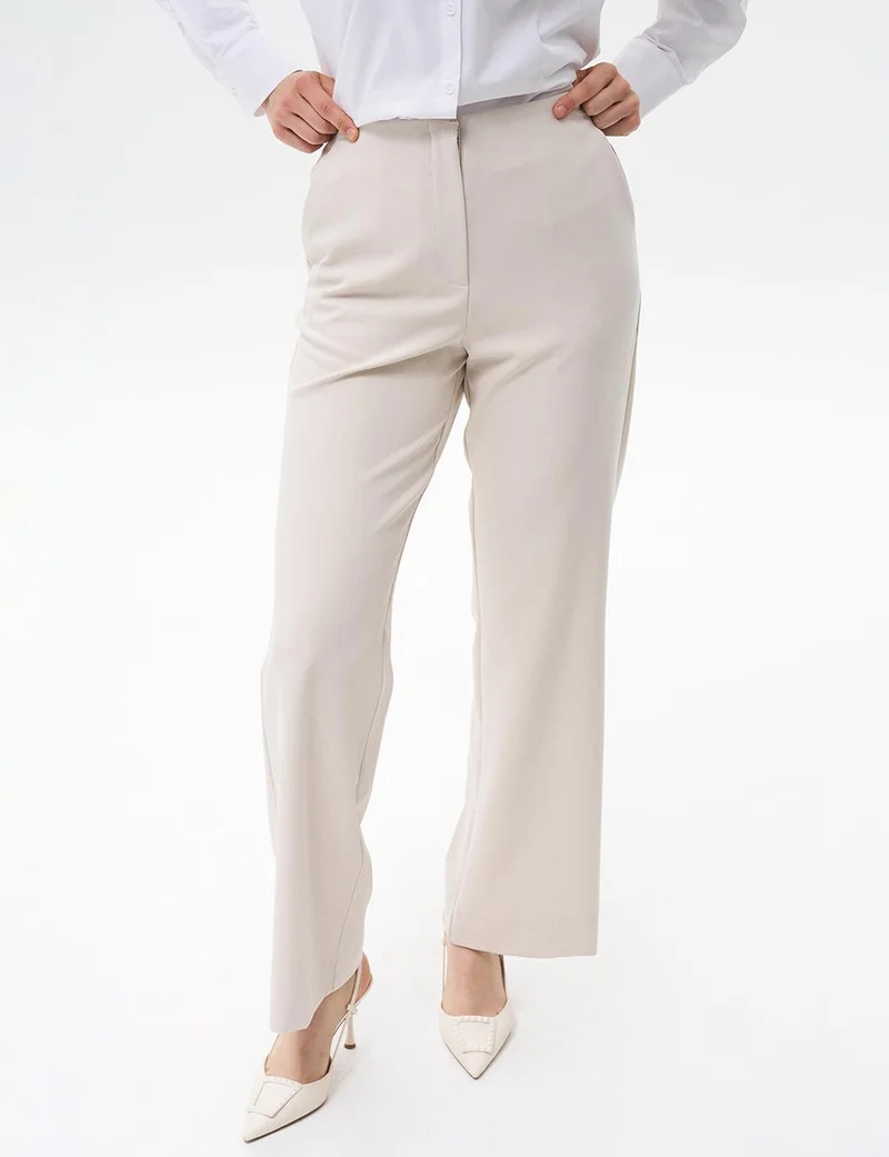 Kayra Basic Trousers with Elastic Waist Stone