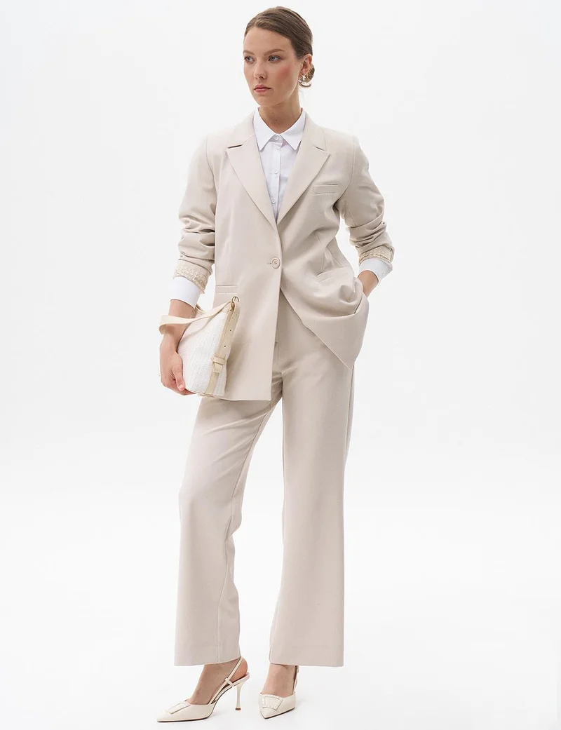 Kayra Basic Trousers with Elastic Waist Stone