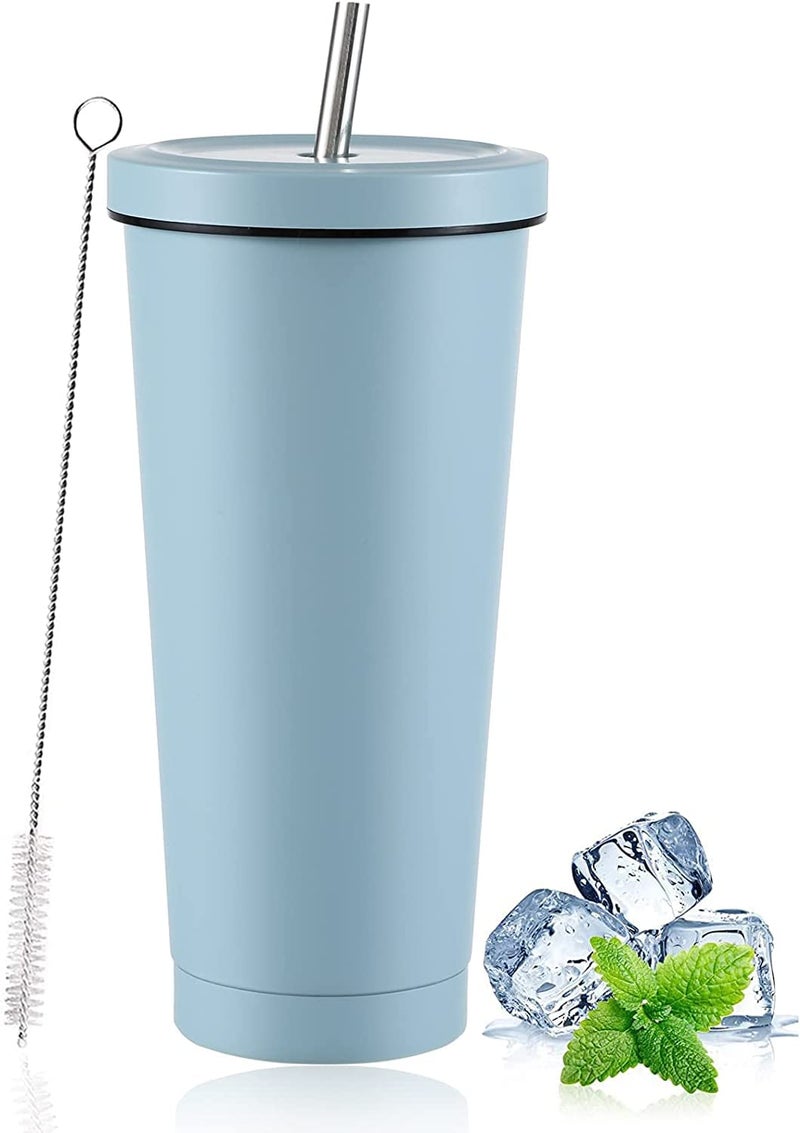 LATERN Iced Coffee Tumbler with Lid and Straw 750ml Insulated Stainless Steel Cup Double Wall Vacuum Travel Coffee Mug Reusable Water Cup Keeps Drinks Cold  Hot Sky Blue 1Pcs