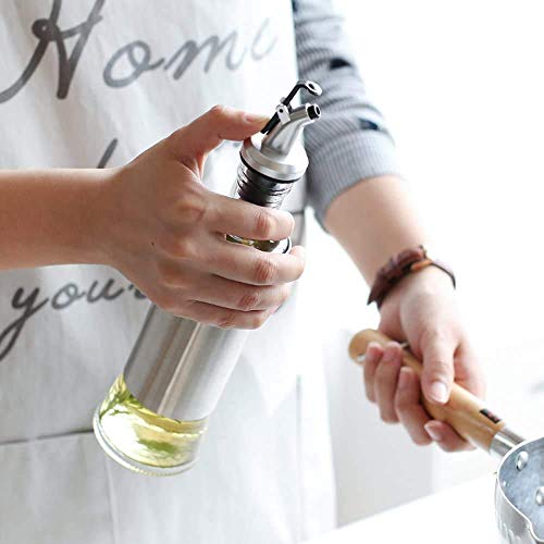 P-PLUS INTERNATIONAL Oil Vinegar Dispenser with Steel Cover 320ml Pack of 2 | Salad Dressing Cruet Glass Oil Bottle | Vinegar Cruet Dispenser | No Drip, Dust and leak-proof Household - Image 3