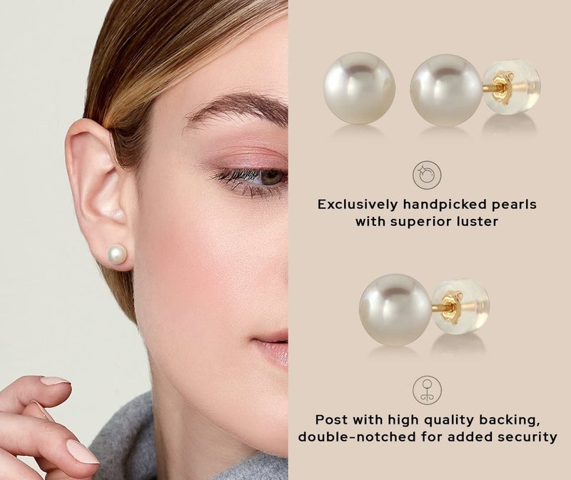THE PEARL SOURCE 6.5-7.0mm White Japanese Akoya Real Pearl Earrings for Women - 14k Gold Stud Pearl Earrings | Hypoallergenic Earrings with Genuine Cultured Pearls - Image 4