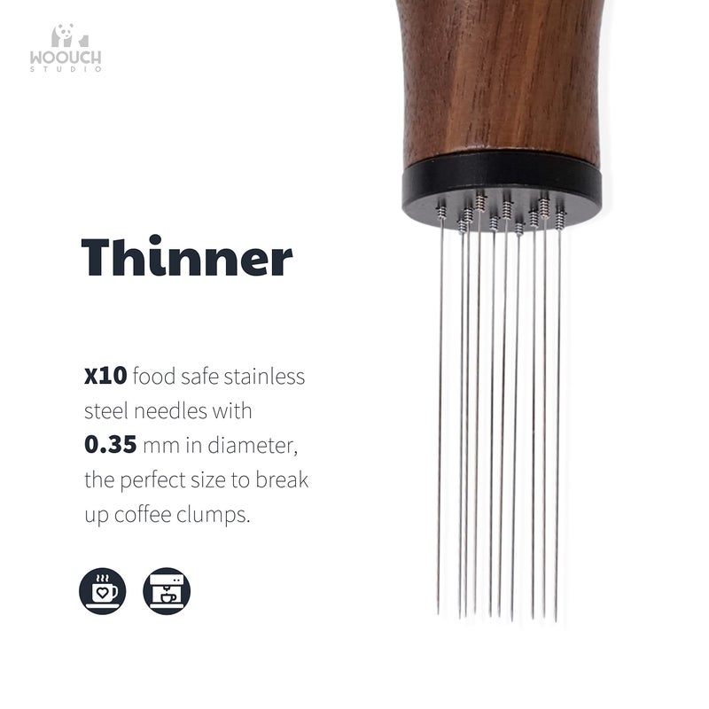 Woouch WDT Espresso Tool, Espresso distribution Tools,10 Needles 0.35mm Espresso Coffee Stirrer, Nature Wood Handle with Stand (Walnut) - Image 2